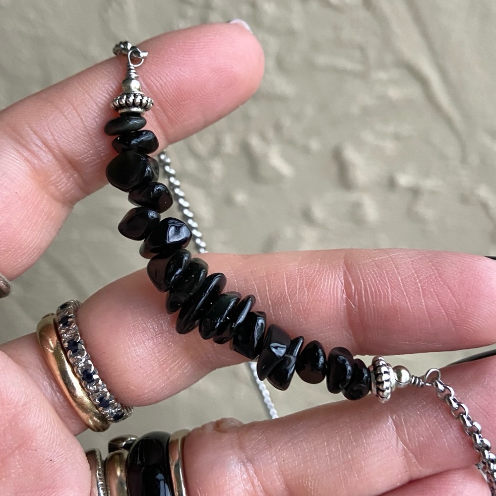Celtic moon necklace . Double layer onyx & celtic knot triple moon charm - Picture 9 of 13